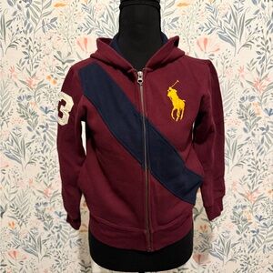 Polo by Ralph Lauren Maroon Hoodie with Navy and Yellow Details